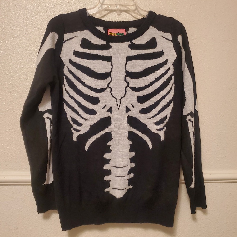 Tipsy Elves Mens Skeleton Knit Sweater Black White Halloween Costume Size Medium